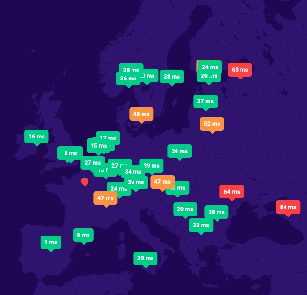 Czas odpowiedzi serwerów DNS home.pl w Europie