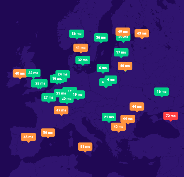 Czas odpowiedzi serwerów DNS dhosting.pl w Europie