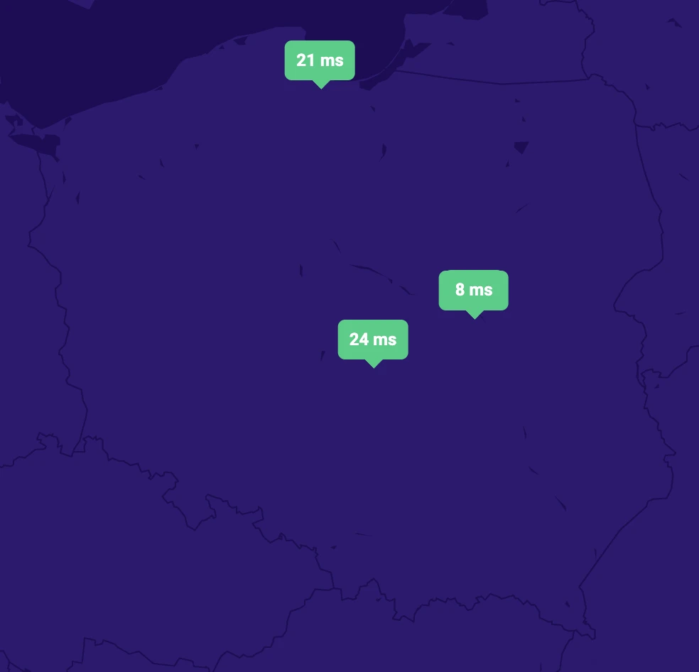 Czas odpowiedzi serwerów DNS atthost w Polsce