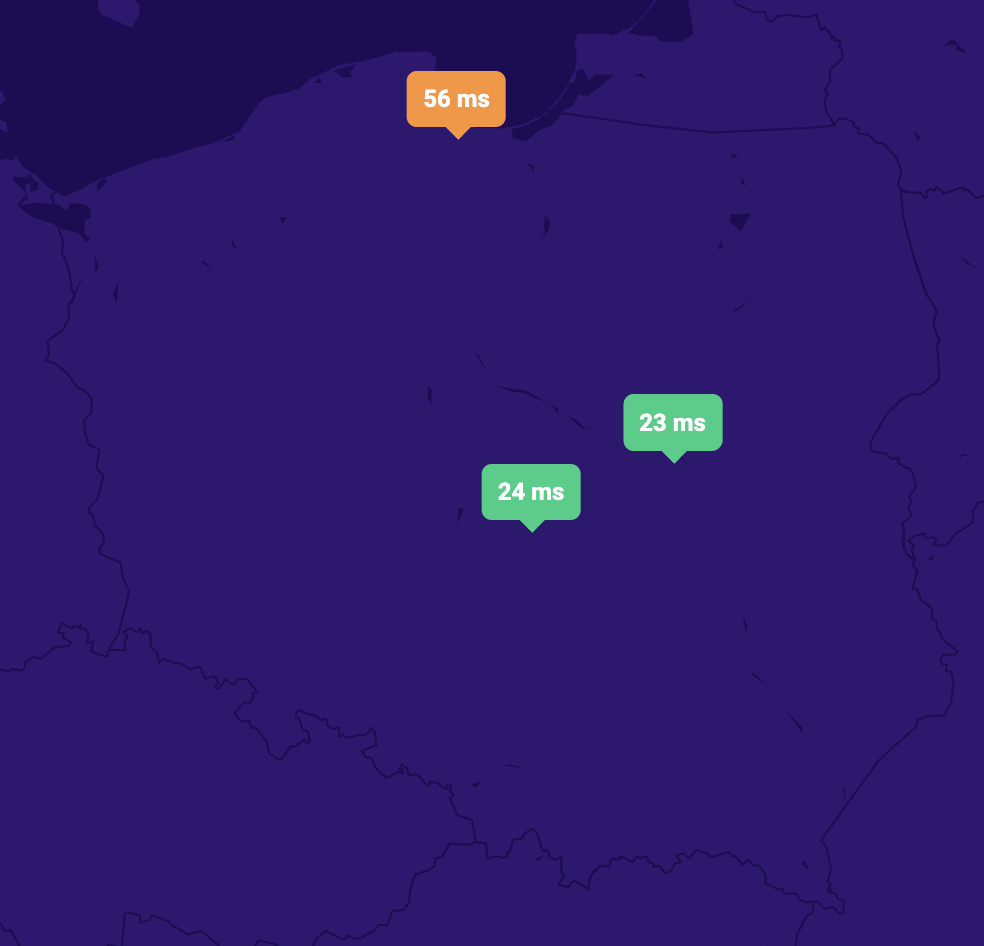 Czas odpowiedzi serwerów DNS Thecamels w Polsce
