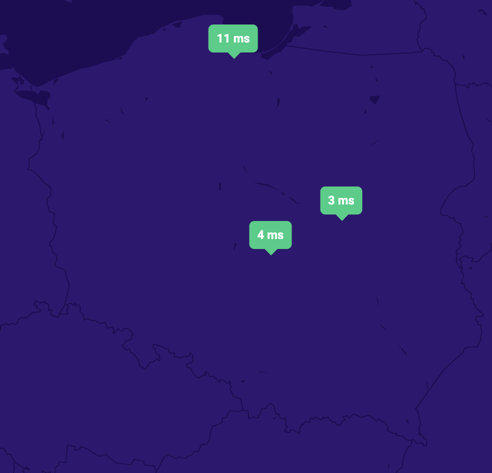 Czas odpowiedzi serwerów DNS dhosting.pl w Polsce