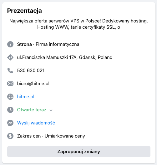 Wizytówka hitme.pl w serwisie Facebook