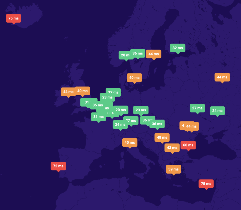 Czas odpowiedzi serwerów DNS Smarthost w Europie