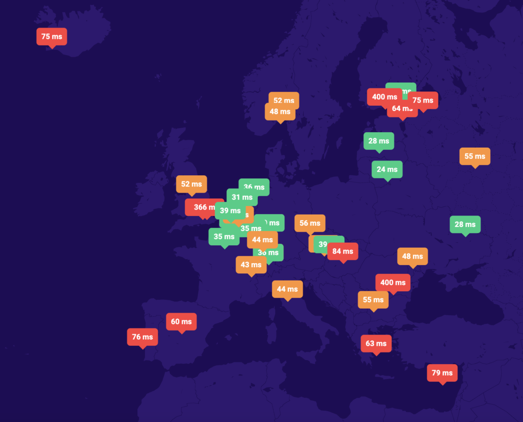 Czas odpowiedzi serwerów DNS CyberFolks w Europie