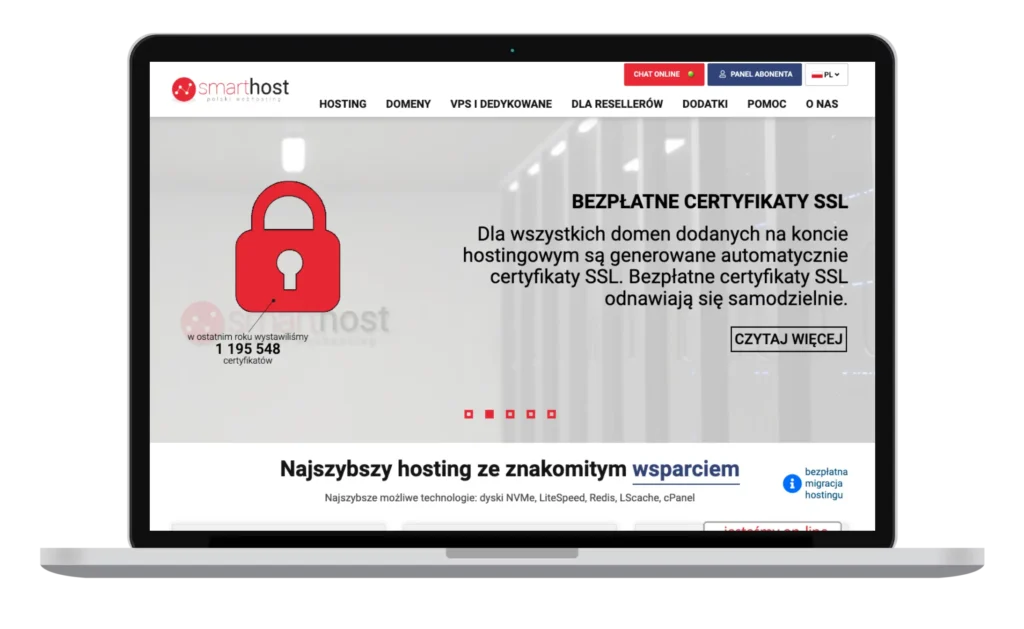 Laptop wyświetlający stronę smarthost.pl