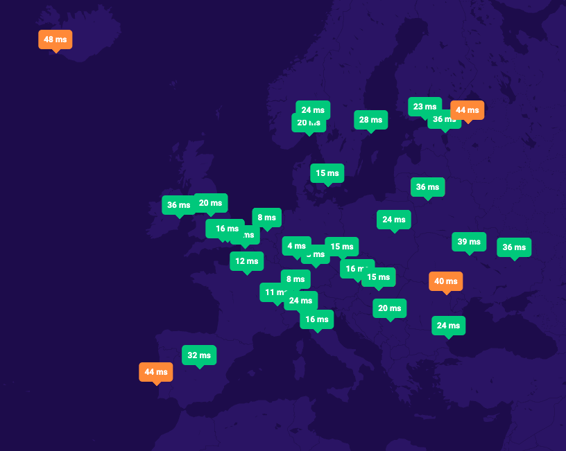 Czas odpowiedzi serwerów DNS LH.pl w Europie