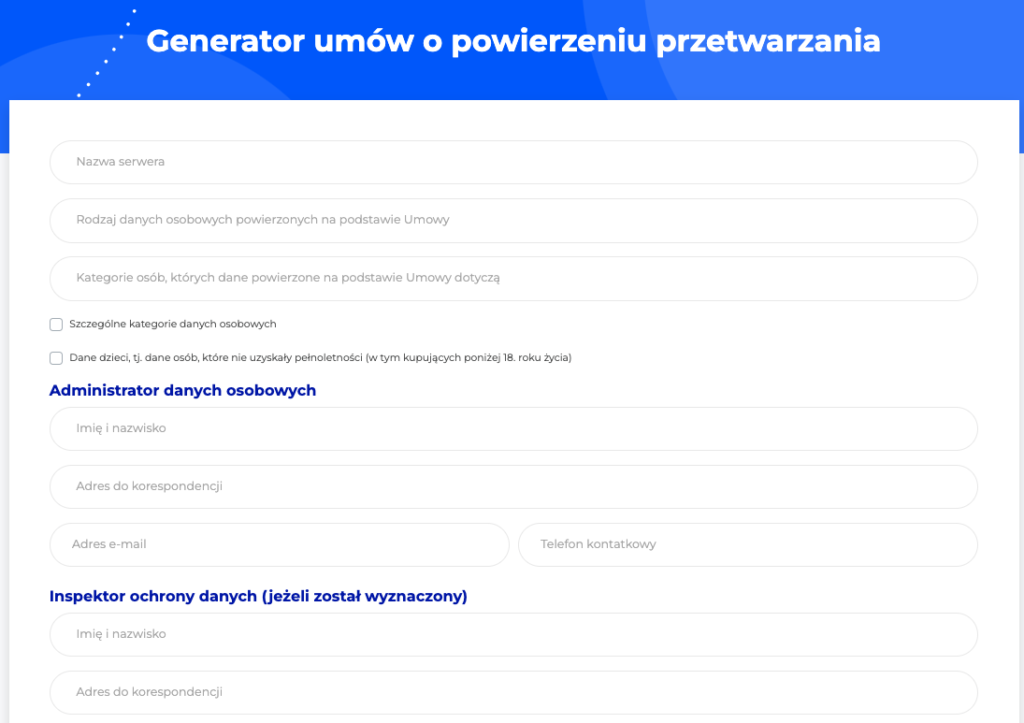 Generator umów powierzenia danych osobowych w LH.pl