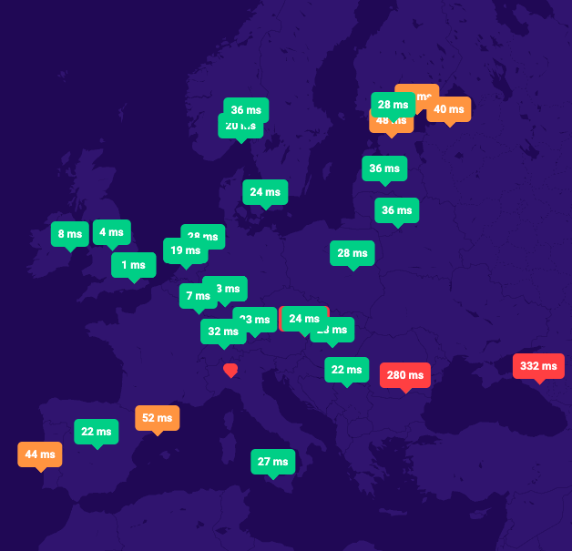 Czas odpowiedzi serwerów DNS Nazwa.pl w Europie