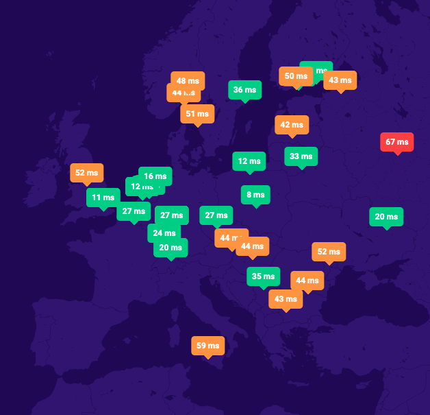 Czas odpowiedzi serwerów DNS SeoHost w Europie