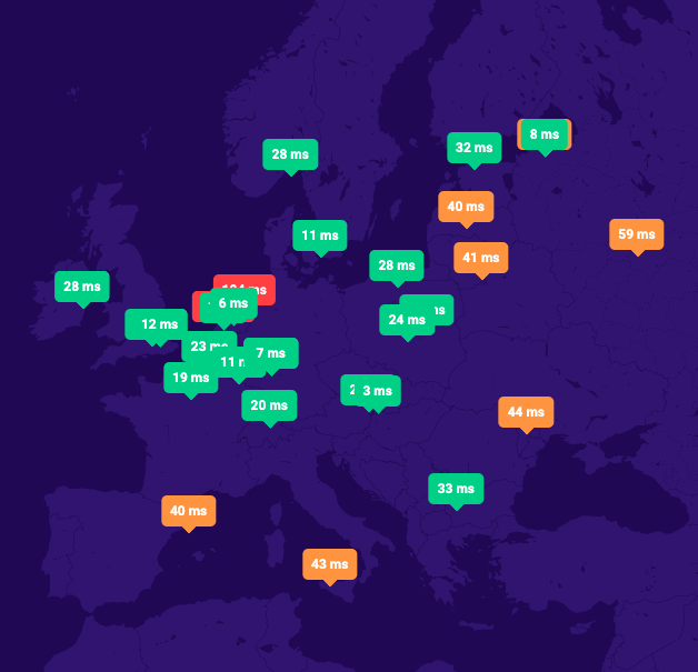 Czas odpowiedzi serwerów DNS Hostinger w Europie
